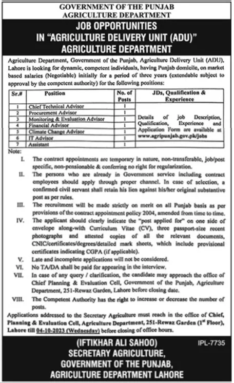 Punjab Agriculture Department Jobs