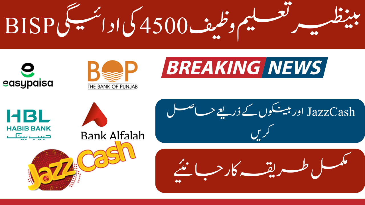 Benazir Taleemi Wazaif 4500 Payment Get Through BISP, JazzCash and Banks